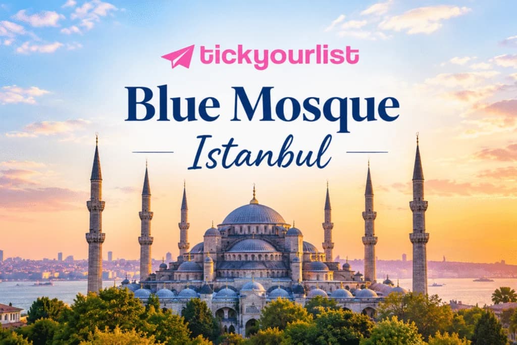 Blue Mosque in Istanbul, Turkey, at sunset.